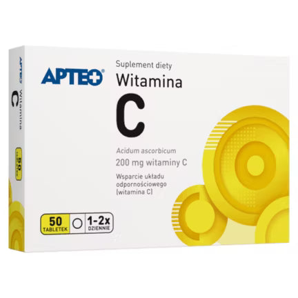 Vitamin C 200 mg APTEO, 50 Tabletten – Unterstützung für Immunsystem, Energiehaushalt und Kollagenbildung