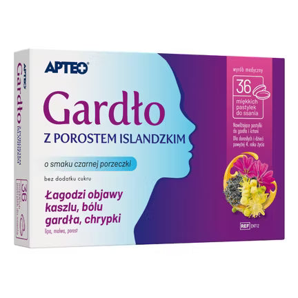 Präparat  mit Isländischem Moos APTEO, 36 Lutschtabletten – Schutz und Linderung für Hals und Rachen