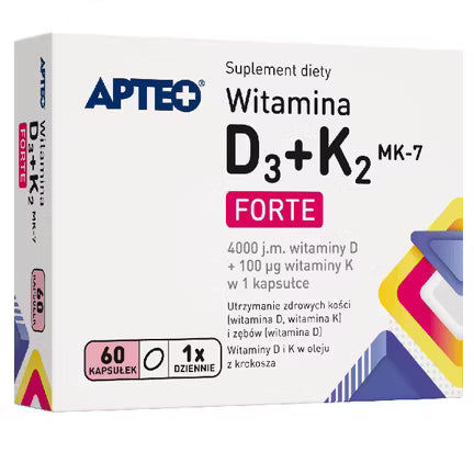 APTEO, Vitamin D3+K2 MK-7 Forte, 60 Kapseln